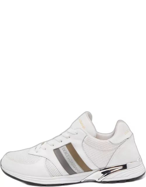 Dolce & Gabbana White Leather and Mesh Low Top Sneaker