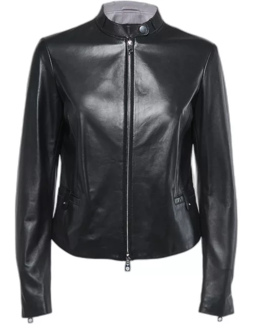 Emporio Armani Black Leather Zip Up Jacket