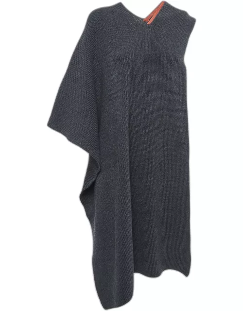 Stella McCartney Charcoal Grey Ribbed Wool Poncho (ONE