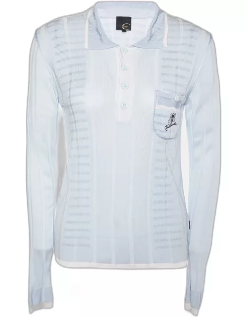 Just Cavalli Blue & White Knit Long Sleeve T-Shirt