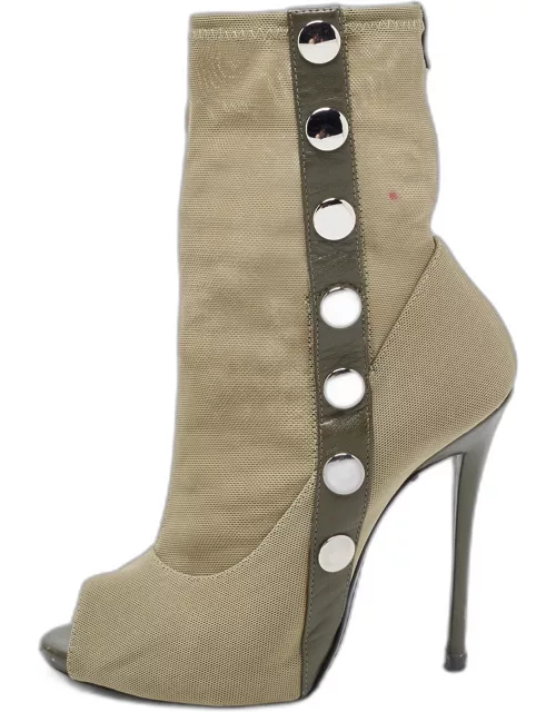 Giuseppe Zanotti Olive Green Mesh and Studded Leather Peep Toe Bootie