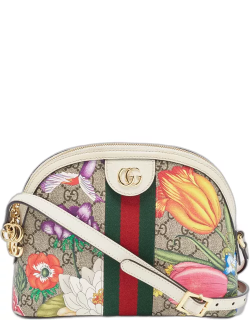 Gucci Off White/Beige GG Supreme Canvas Small Floral Web Ophidia GG Shoulder Bag