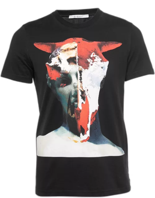 Givenchy Black Bull Statue Print Cotton Crew Neck T-Shirt