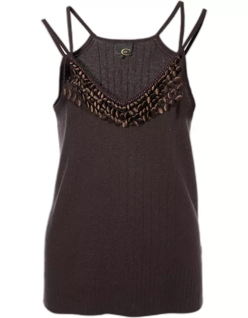 Just Cavalli Brown Silk Knit Button Embellished Tank Top