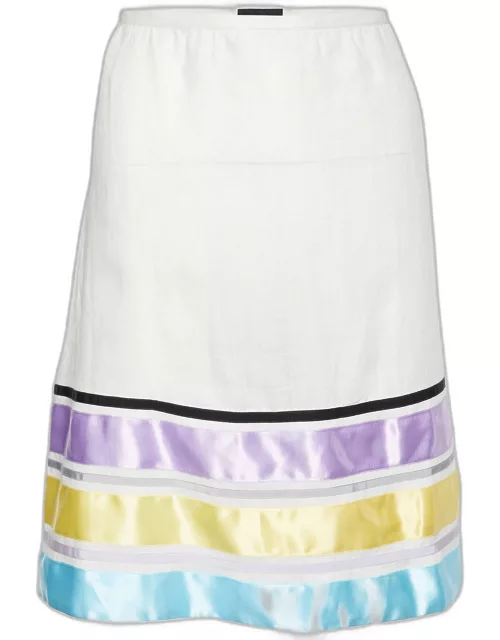Emporio Armani Off-White Ramie Contrast Trim Mini Skirt