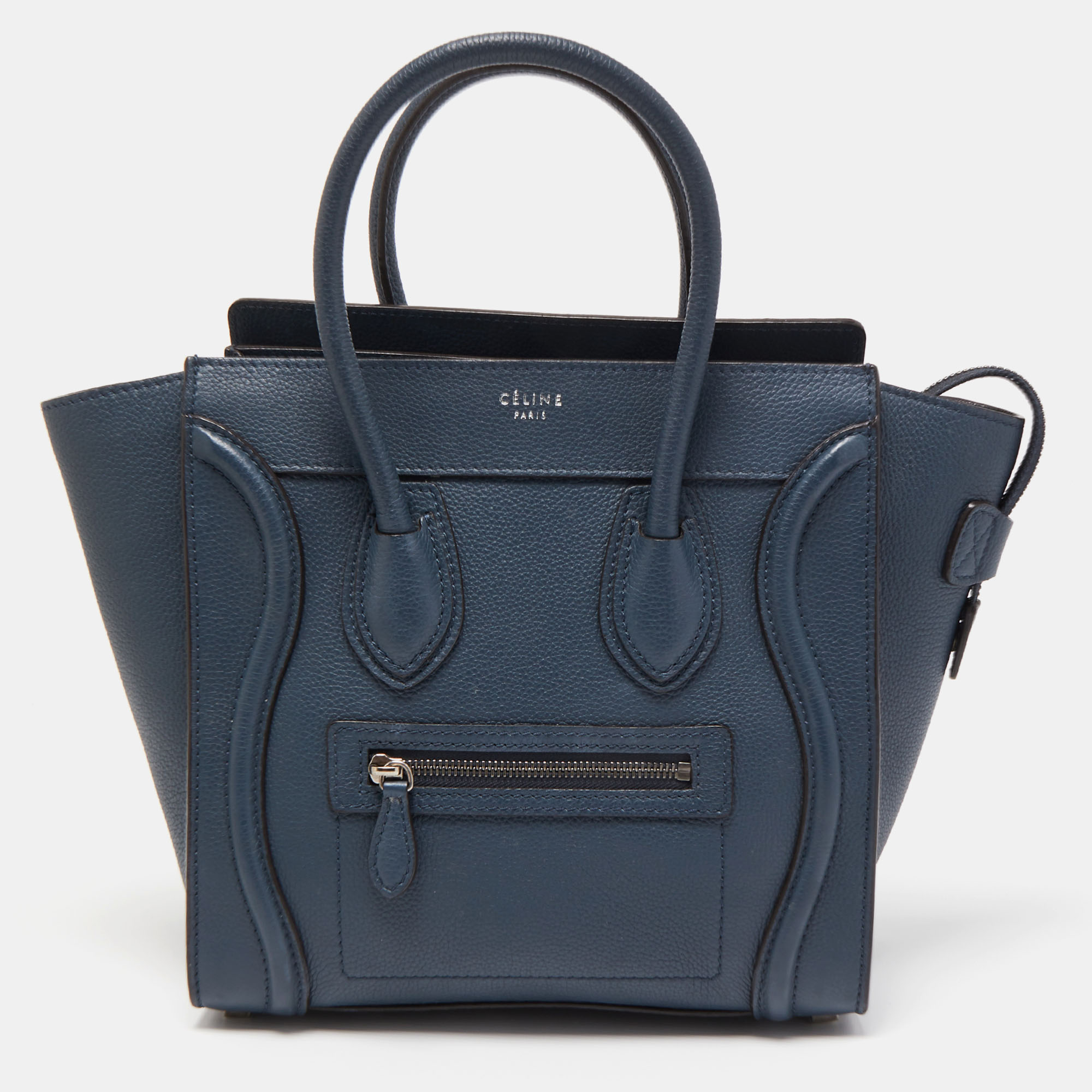 Celine Teal Blue Leather Micro Luggage Tote