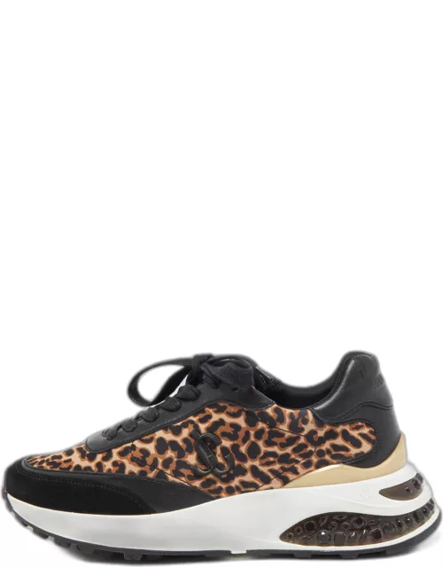 Jimmy Choo Black/Brown Leather and Leopard Print Nylon Memphis Sneaker