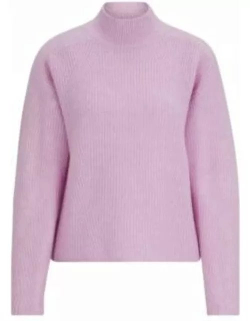 Knitted sweater with mock neckline- light pink Women's Sweater