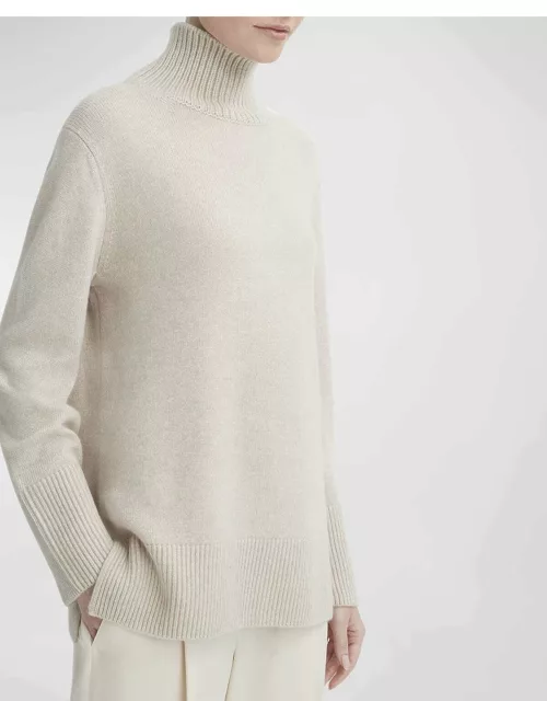 Mixed Gauge Wool-Cashmere Turtleneck Tunic Sweater