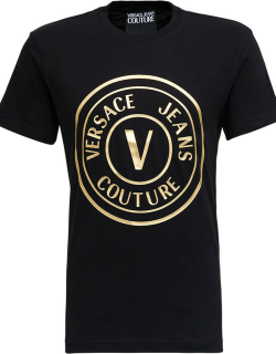 Versace Jeans Couture Black Cotton T-shirt With Logo Print
