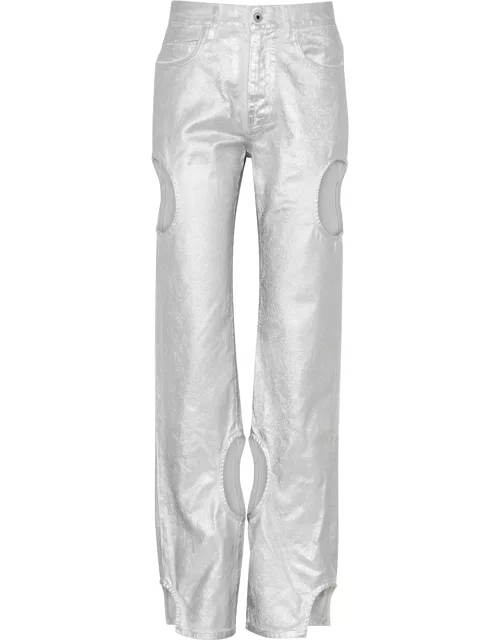 Off-White Meteor Metallic Cut-out Slim-leg Jeans - Silver