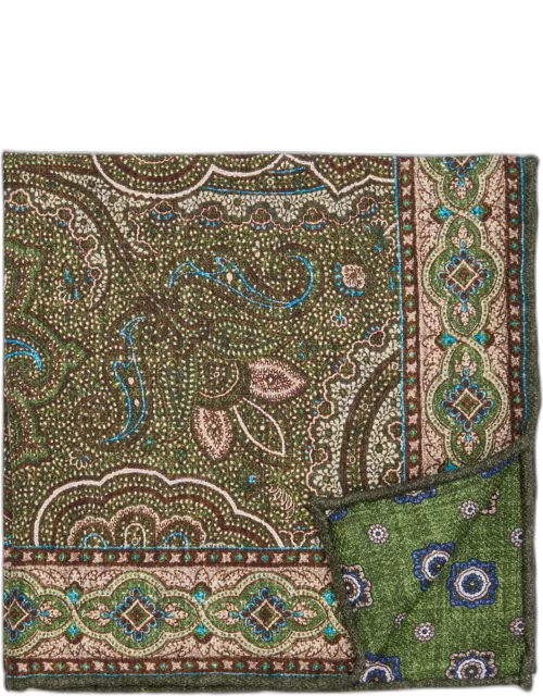Men's Paisley/Floral Reversible Silk Pocket Square