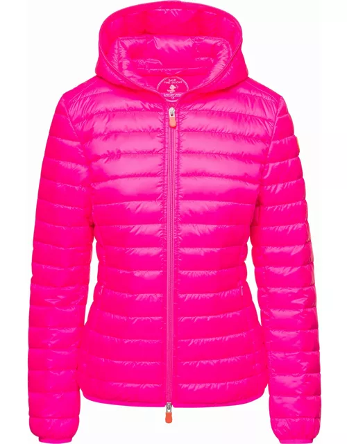 Save the Duck kyla Fuchsia Hooded Down Jacket With Logo Patch In Nylon Woman