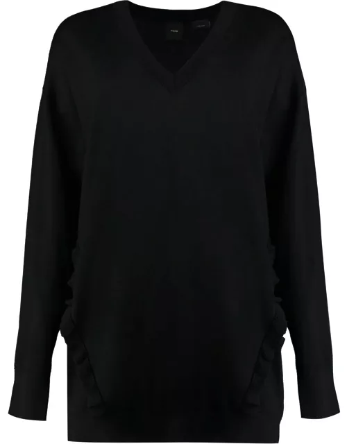 Pinko Relaxed Sweater With Rear Logo Patch In Woo