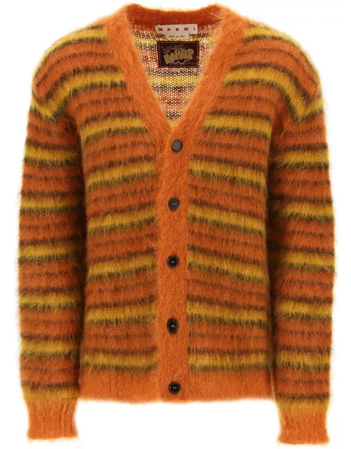 Marni Cardigan In Striped Brushed Mohair