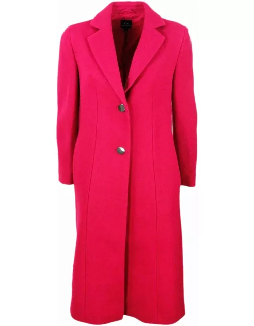 Armani Collezioni Long Coat In Wool Blend With Double Button Closure