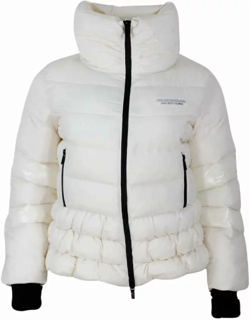 Armani Collezioni Slim Model Real Goose Down Jacket With Elasticated Bottom And Logo On The Chest Embellished With A Lacquered Motif.