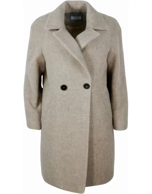 Barba Napoli Double-breasted Coat Made Of Soft And Precious Alpaca And Wool With Side Pockets And Button Closure