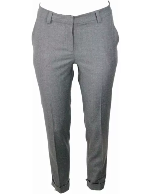 Antonelli Cigarette-style Trousers In Cool Wool With Welt Pockets And Turn-ups At The Botto