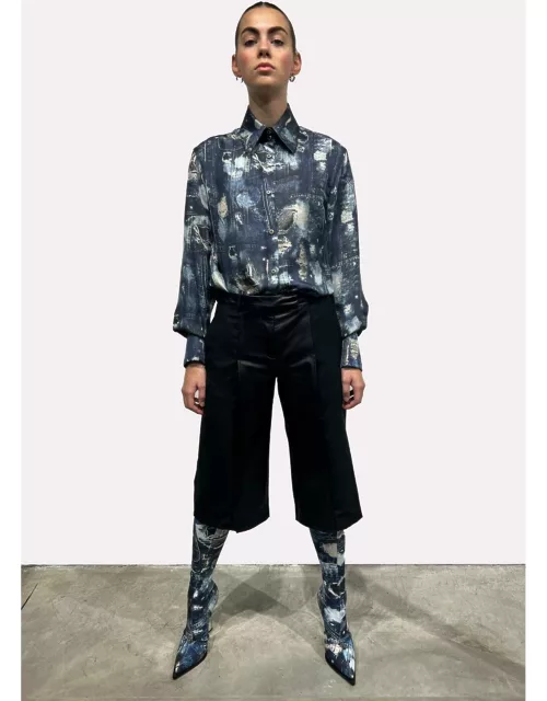 John Richmond Shirt With Iconic Runway Denim-effect Pattern And Long Puff Sleeves.