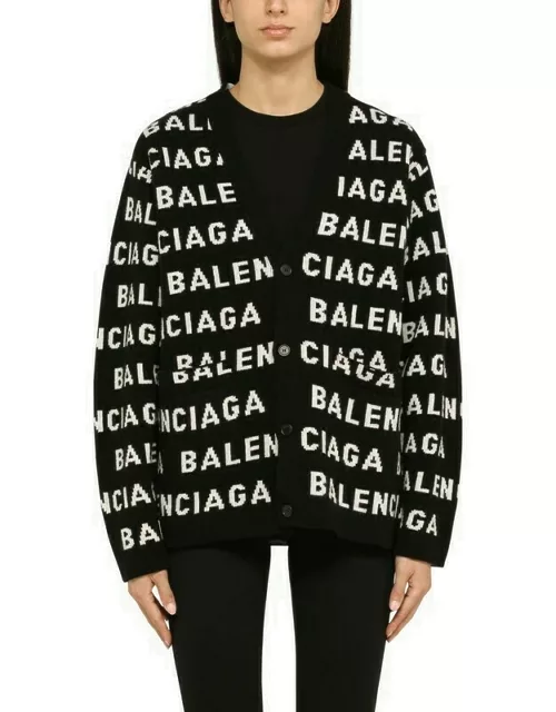 Black/white all-over logo cardigan sweater