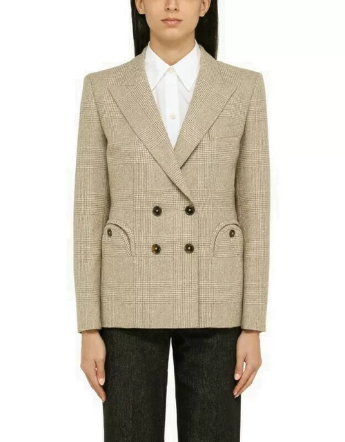 Beige check motif double-breasted jacket