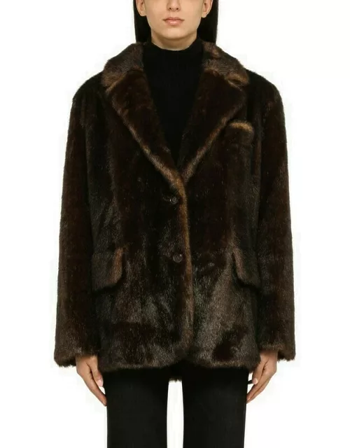 Brown faux fur single-breasted coat