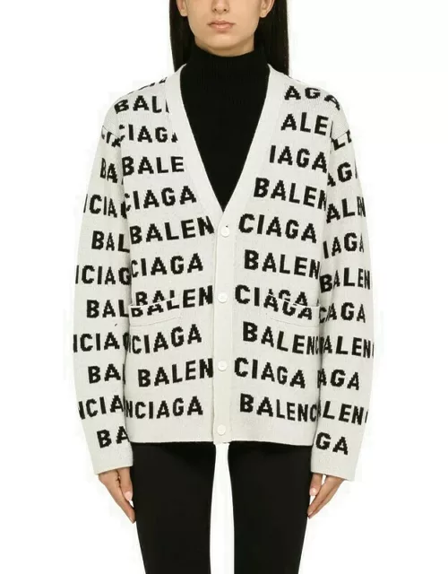 White/black all-over logo cardigan sweater