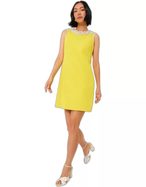 Chartreuse Jeweled Crepe Shift Dres