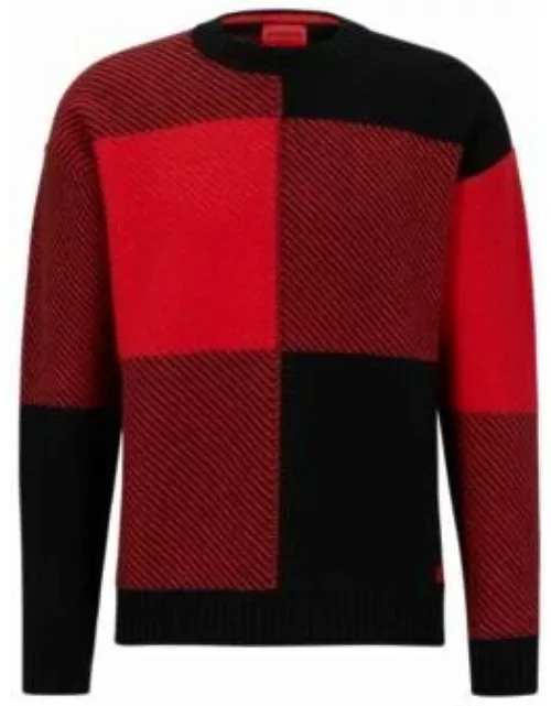 Relaxed-fit sweater with jacquard-woven Vichy check- Black Men's Sweater