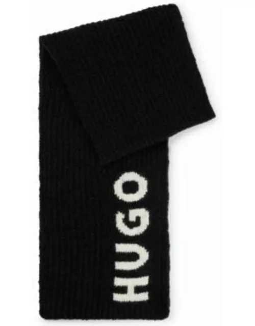 Extra-long scarf with jacquard-woven logo- Black Women's Scarve