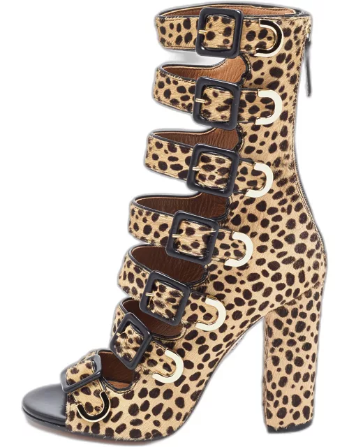 Aquazzura Brown/Black Calf Hair Leopard Print Gladiator Sandal
