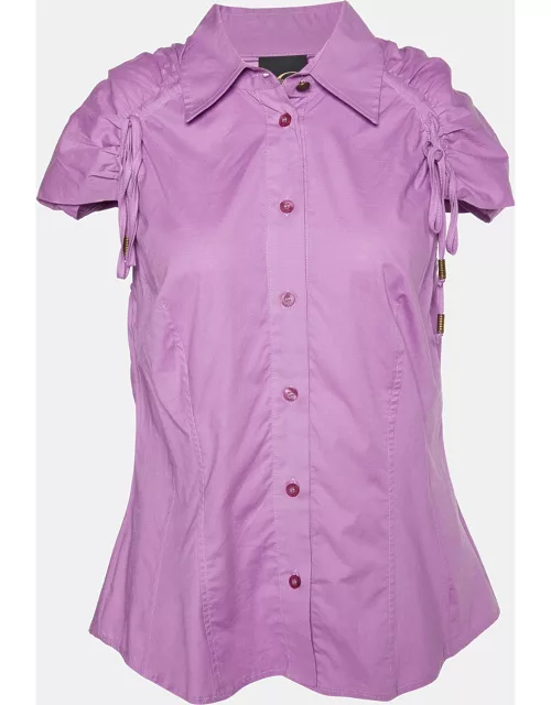 Just Cavalli Purple Cotton Tie Detail Shirt