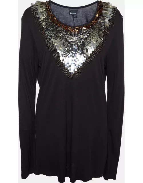 Just Cavalli Black Crystal Embellished Long Sleeve T-Shirt