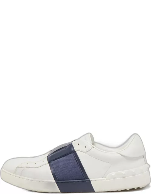 Valentino White/Navy Blue Leather Slip On Sneaker