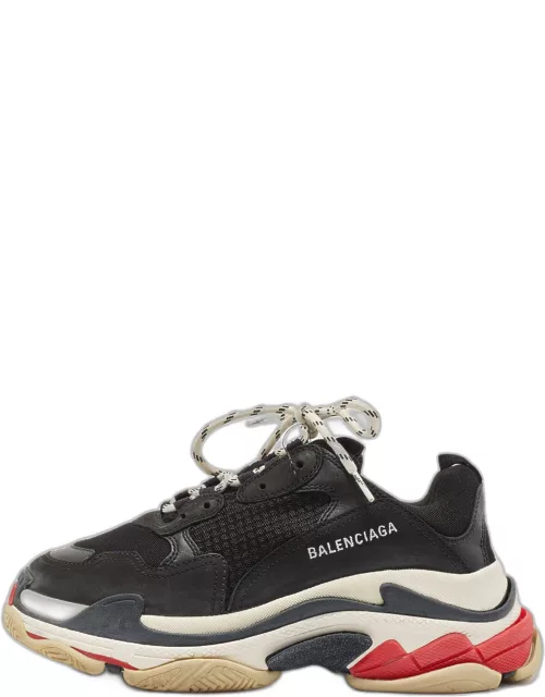 Balenciaga Black Mesh and Leather Triple S Lace Up Sneaker