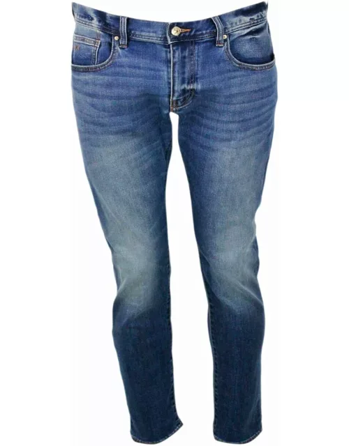 Armani Collezioni Slim Fit Jeans In Stretch Denim With Contrast Stitching. Zip And Button Closure