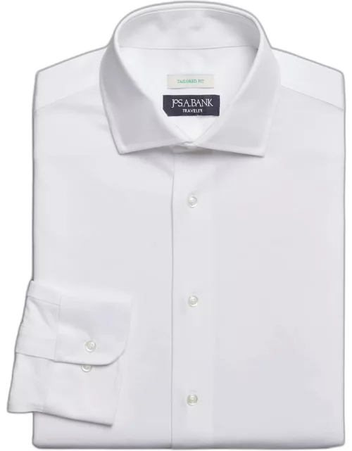 JoS. A. Bank Men's Traveler Collection Tailored Fit Spread Collar Coolmax Dress Shirt, White, 15 34