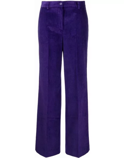 Purple ribbed wide-leg pant