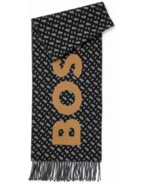 Fringed scarf with logo and monograms- Black Men's Scarve