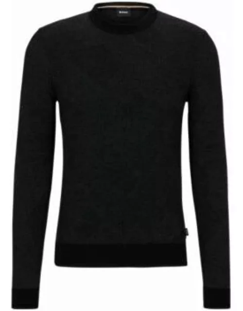 Virgin-wool sweater with two-tone monogram jacquard- Black Men's Sweater