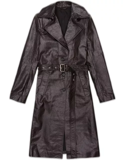 Vintage Crinkled Leather Coat