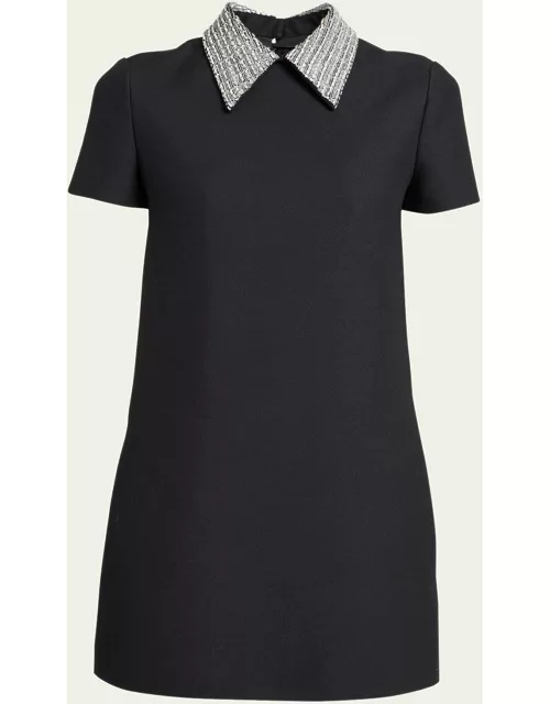 Wool Mini Dress with Embroidered Peter Pan Collar