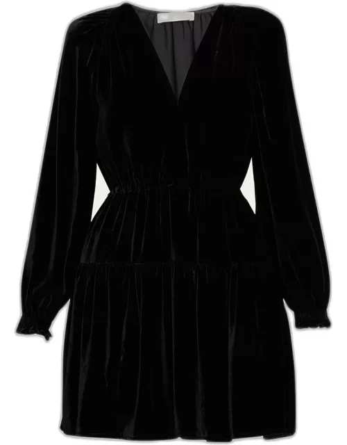 Audrey Tiered Puff-Sleeve Velvet Mini Dres