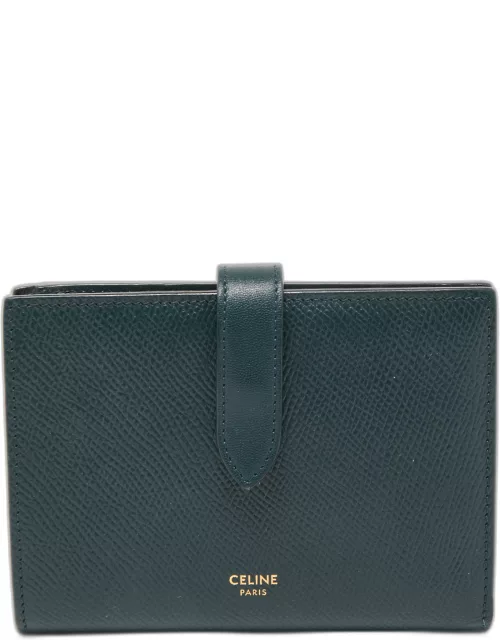 Celine Dark Green Leather Medium Strap Wallet