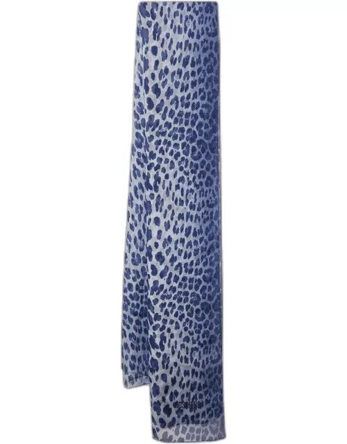 Moschino Navy Blue Animal Printed Silk Scarf