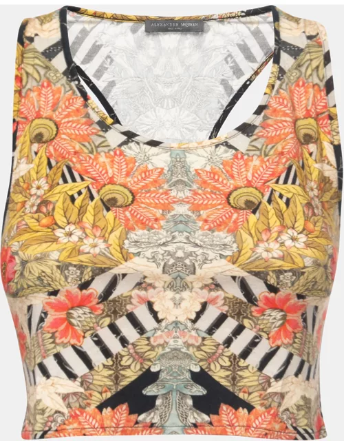Alexander McQueen Multicolor Floral Print Knit Halter Crop Top