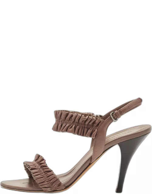 Burberry Brown Leather Ruffle Ankle Strap Sandal