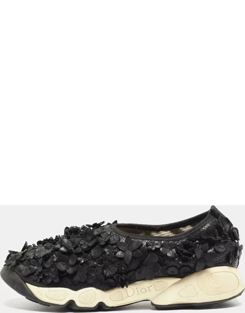 Dior Black Leather Flower Fusion Low Top Sneaker
