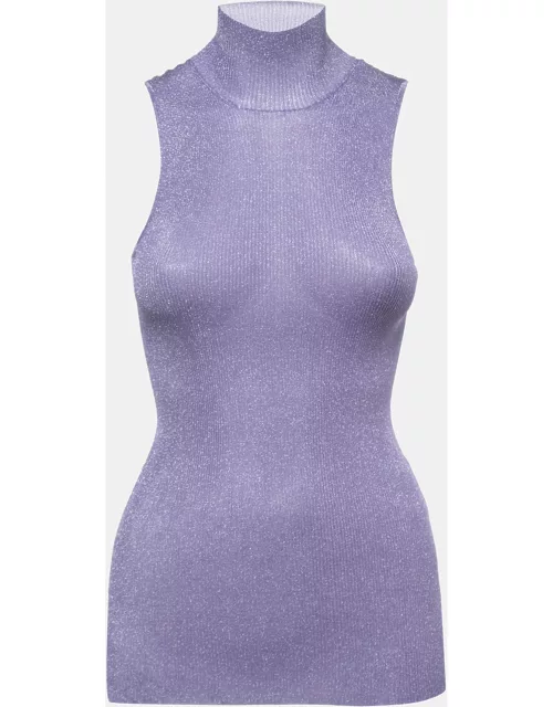Missoni Purple Lurex Knit High Neck Sleeves Top